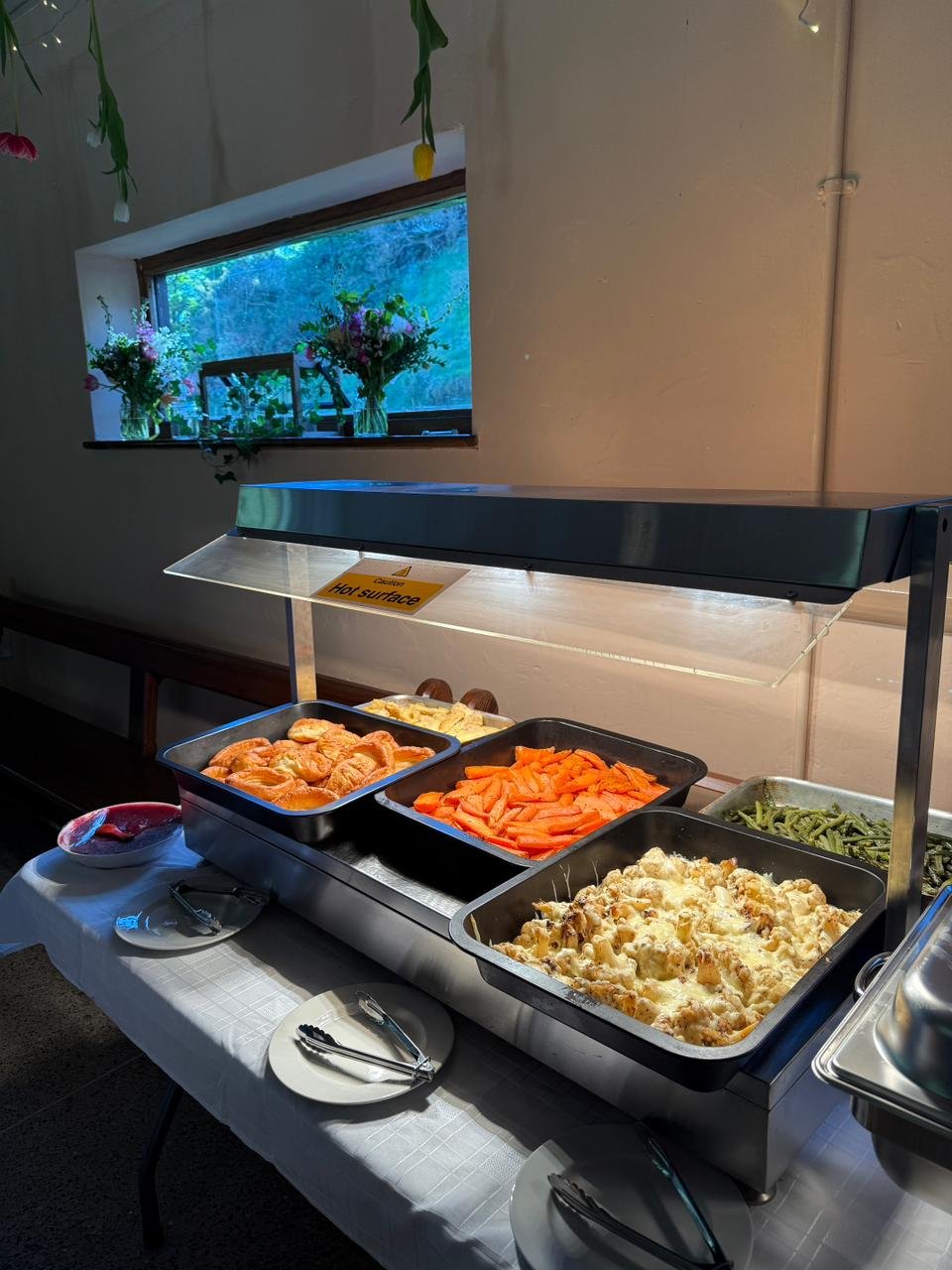 Curry and rice buffet prepared for guests
